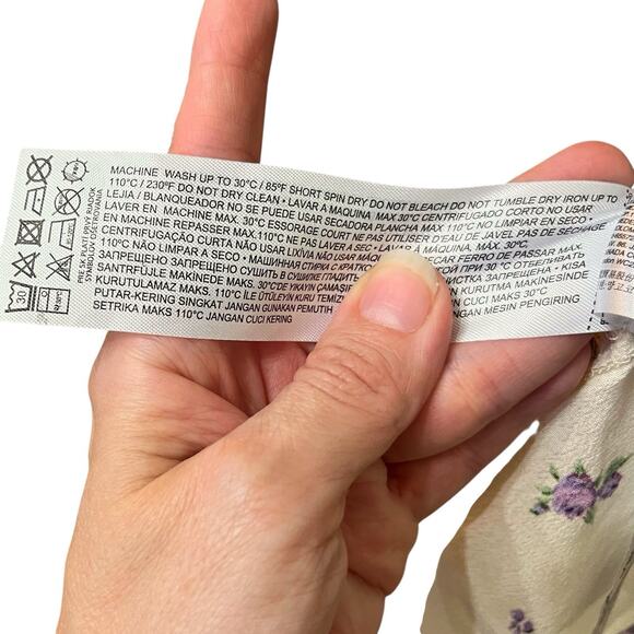 Mango Floral Button Down Blouse 4 US Peplum Hem Long Sleeve Cottagecore Coquette - Picture 7 of 10